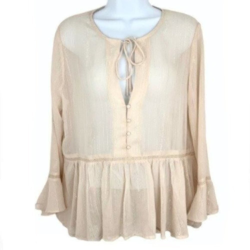 Lush Cream Ivory Shimmer Bell Sleeve Peplu…